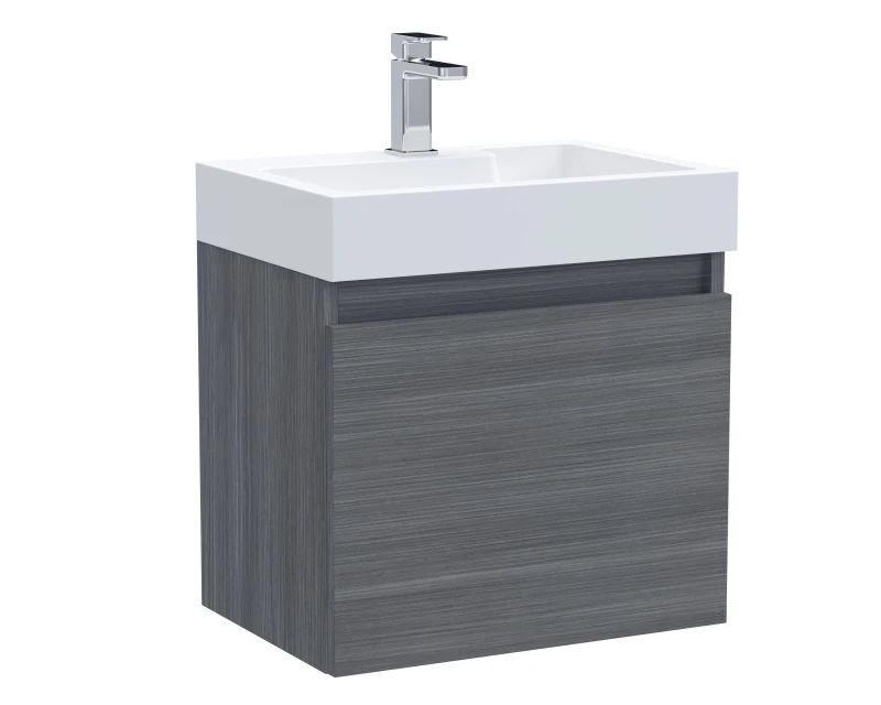 Image of Balterley Wall Hung Vanity Unit Polymarble Basin Woodgrain Anthracite 500mm Grey