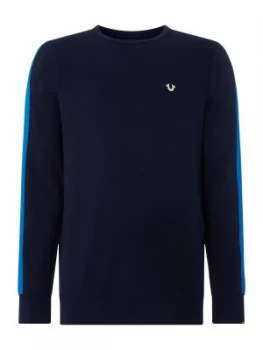 Image of Mens True Religion Contract Tape Arm Sweatshirt Blue