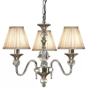 Image of Diana Ceiling Pendant Chandelier Bright Nickel & Beige Pleat Shade 3 Lamp Light