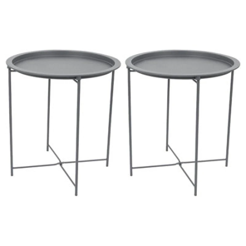 Image of Harbour Housewares Round Steel Tray Tables - Matt Grey - Pack Of 2