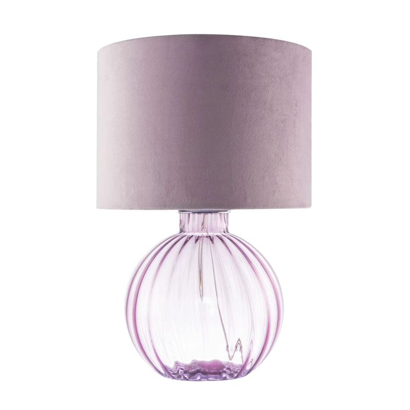 Image of Happy Homewares Contemporary Ribbed Glass Table Lamp with Velvet Fabric Shade in Lilac Lilac Unisex
