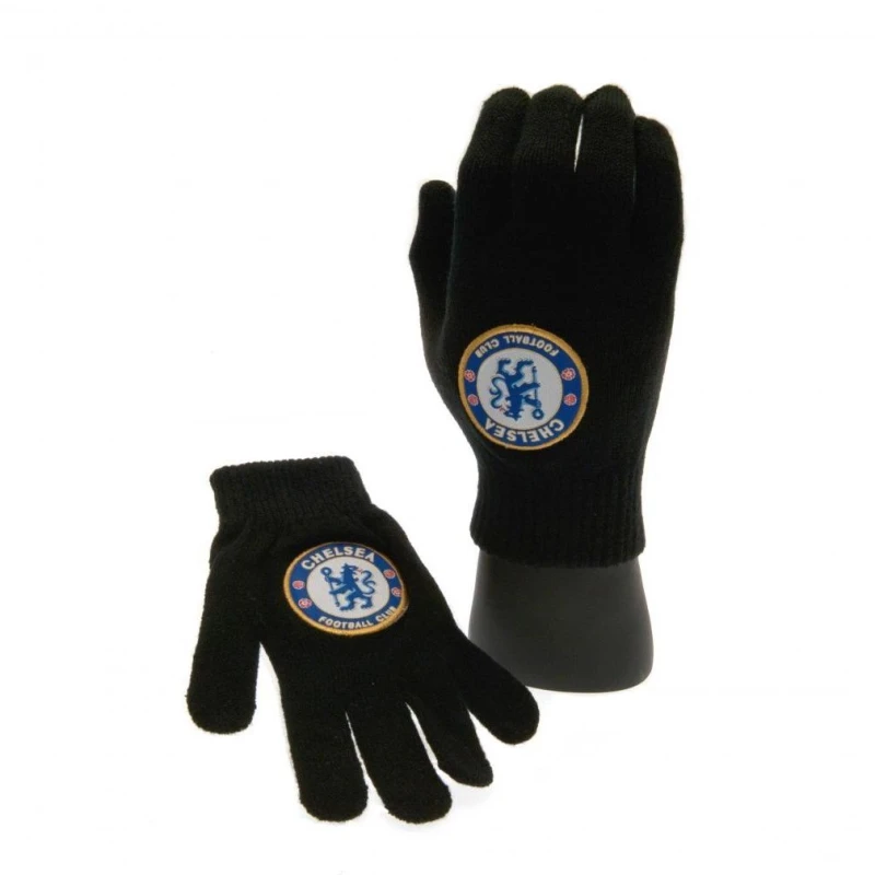 Image of Chelsea FC Knitted Gloves in Black Unisex One Size