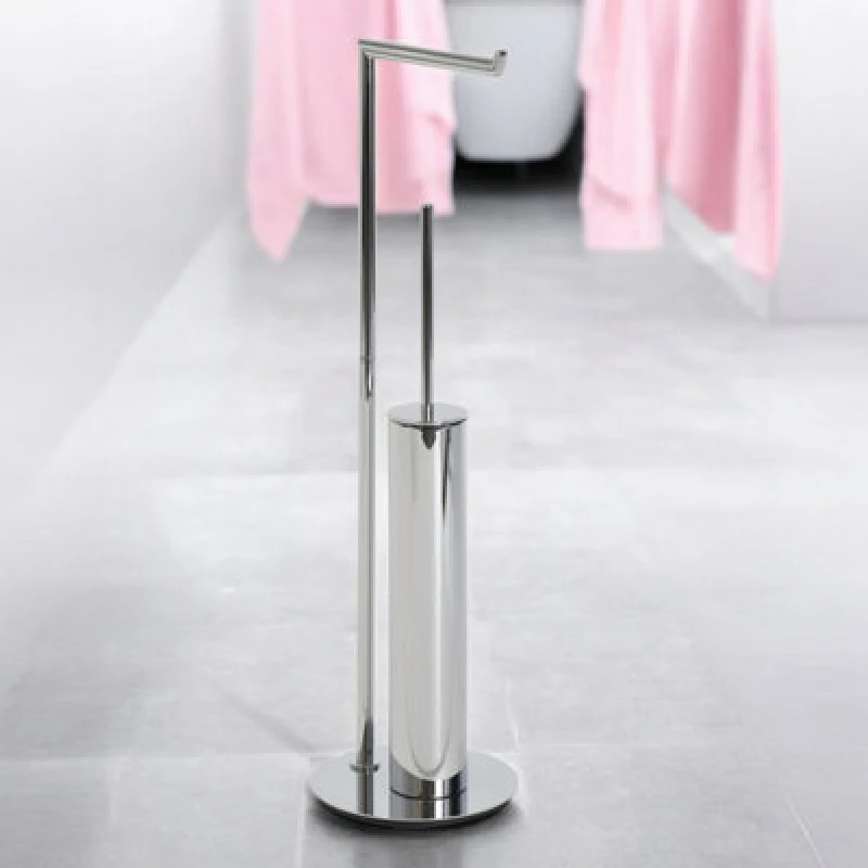 Image of Showerdrape Belgravia Chrome Freestanding Toilet Roll Holder & Toilet Brush Combo