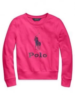 Image of Ralph Lauren Girls Polo Crew Sweat Top - Bright Pink