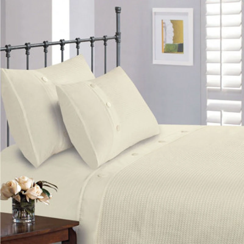 Image of Intimates Elegant Waffle Texture Duvet Cover & Pillowcase Set, Button Enclosure, Machine Washable Bedroom Decor - Cream