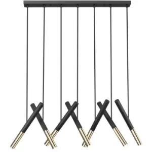 Image of Zumaline Lighting - Zumaline Loya Integrated LED Bar Pendant Ceiling Light, Matt Black, French Gold, 7 Light, 3000K, 3150lm