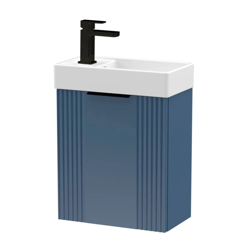 Image of Balterley Blue 400mm Wall Hung Vanity Unit with Black Handle Blue Unisex