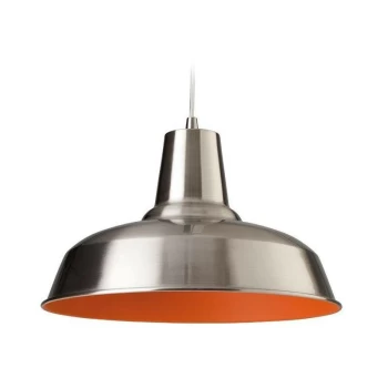 Image of Firstlight - Smart - 1 Light Dome Ceiling Pendant Brushed Steel, Orange Inside, E27