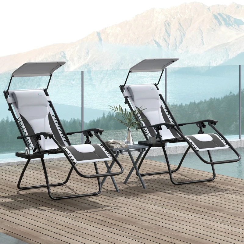 Image of Outsunny 2 Pcs Zero Gravity Lounger Chair, Folding Reclining Chair, Grey Mid Grey