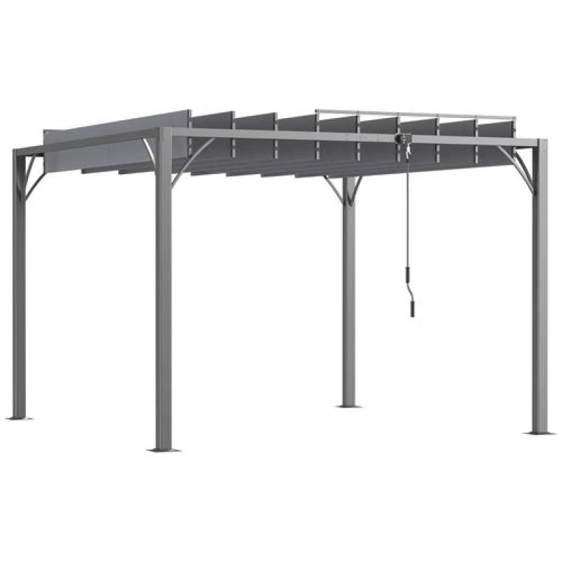 Image of Outsunny 3x3m Louvered Metal Pergola w/ Retractable Roof, Grey 84C-341V02CG