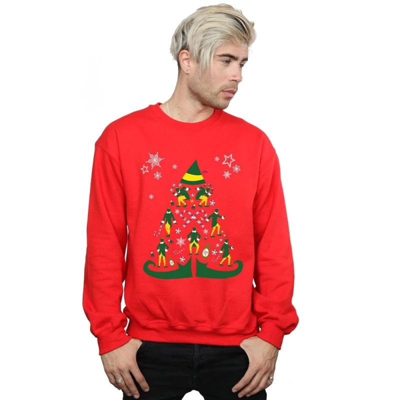 Image of Elf Elf Men Christmas Tree Sweatshirt in Red Size: Small Red S Male 5057736096079