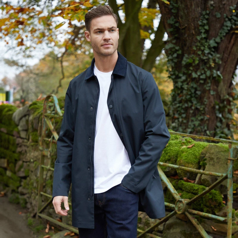 Image of Threadbare Showerproof Longline Corduroy Collar Mac - Blue Blue M