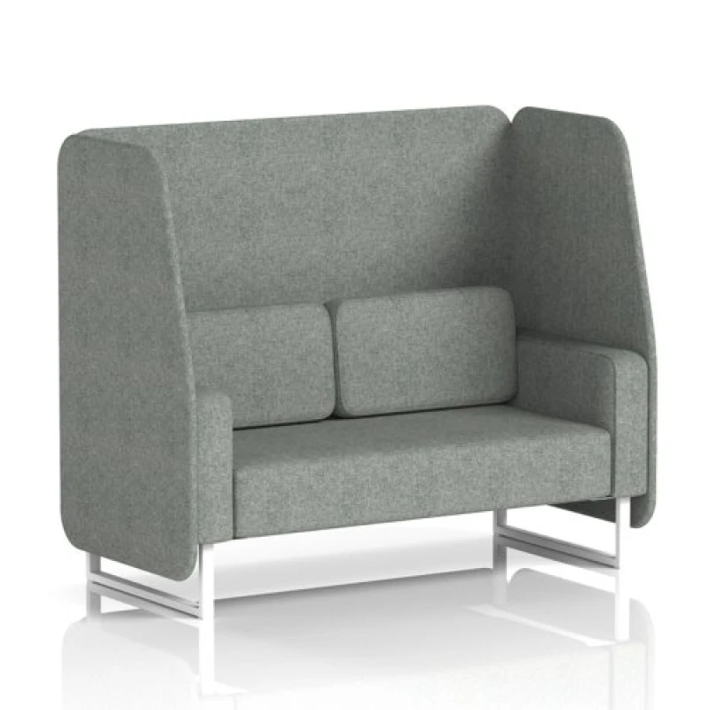 Image of Brixworth 2 Seater Open Office Booth with White Legs in Rivet Fabric - Prime Panels and Sofa