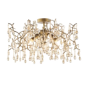 Image of Rimini 3 Light Ceiling Semi Flush Aged Gold Paint & Champagne Lustre Glass