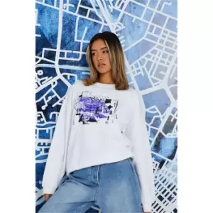 Image of I Saw It First White Birdeye Skylark Graphic Oversized Sweatshirt - White