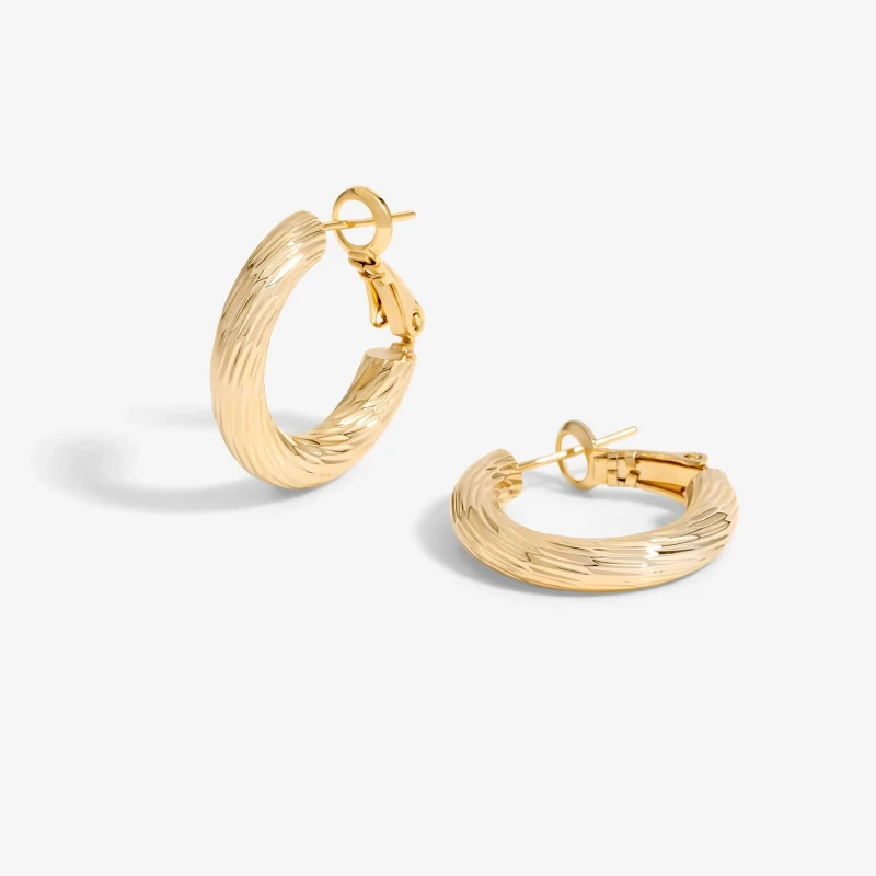 Image of Jon Richard Gold Plated Polished Diamond Cut Hoop Earrings Gold female