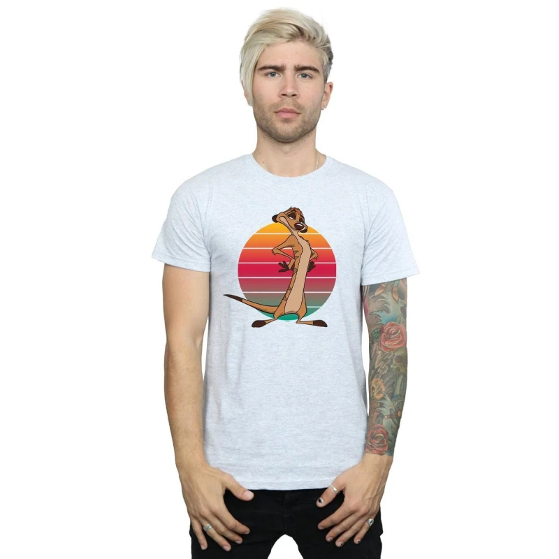 Image of Disney Men The Lion King Timon Sunset T-Shirt in Grey Size: Small Grey S Male 5057972618660