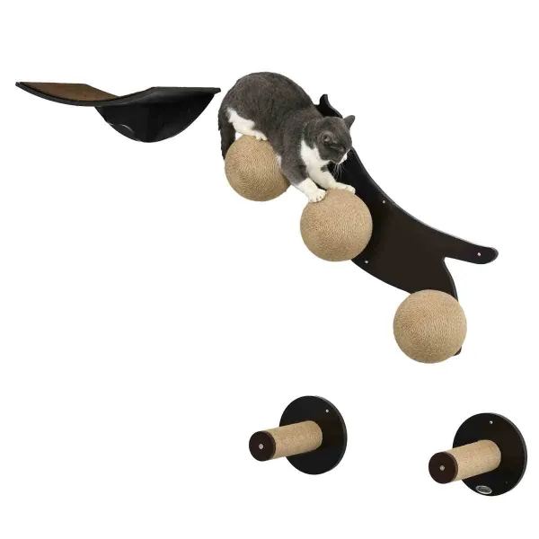 Image of PawHut Cat Wall w/ Curved Platforms - Brown