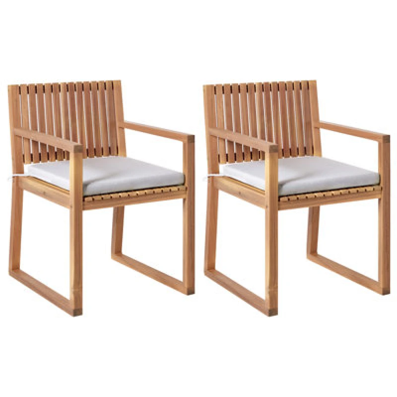 Image of Beliani Set Of 2 Garden Chairs With Cushions Sassari Premium Certified Acacia Wood Light Grey