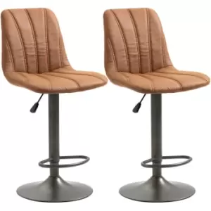 Image of HOMCOM Bar Stools Set of 2 W/ Adjustable Height 360° Swivel for Home Brown - Brown