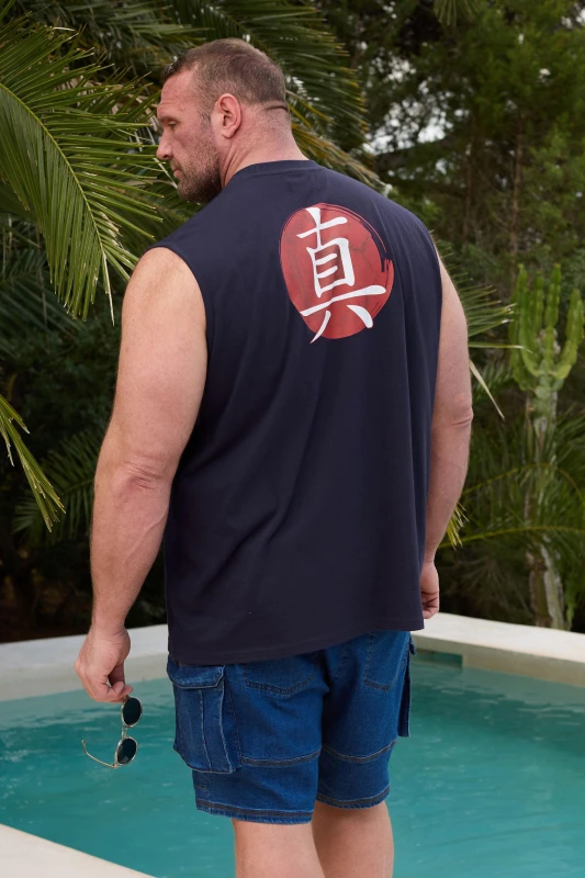 Image of BadRhino BadRhino Men Japanese Graphic Vest Top in Dark Navy Size: 4X-Large Dark Navy 4XL Male 5063111993338