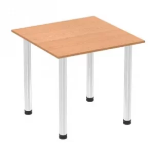 Image of Impulse 800mm Square Table Oak Top Chrome Post Leg