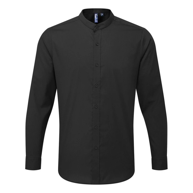 Image of Premier Banded Collar Long-Sleeved Formal Shirt Black male
