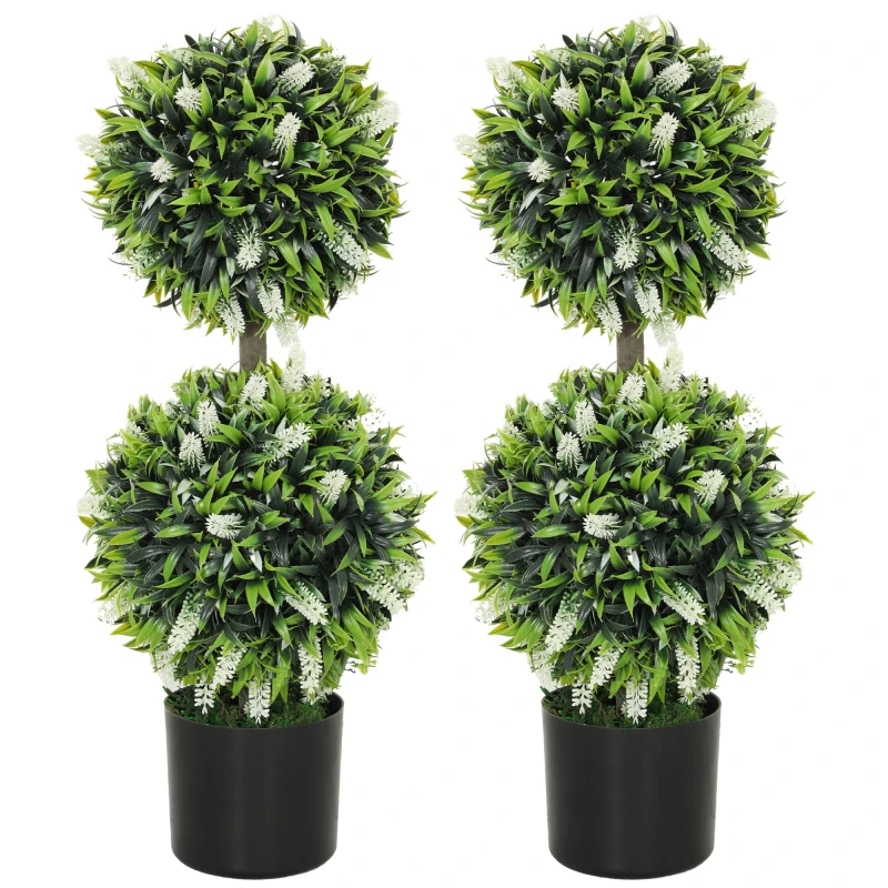Image of HOMCOM Set of 2 Potted Artificial Plants with Lavender Flowers White