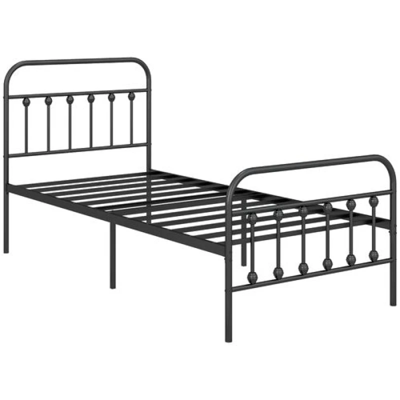 Image of HOMCOM 5ft Metal King Platform Bed Frame w/ Underbed Storage Headboard White - Black TJ Hughes 5056725564230