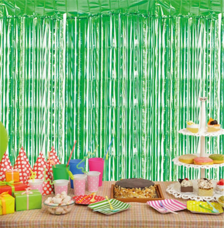 Image of CHEETAHL Green Foil Fringe Shimmer Tinsel Curtain Party Event Backdrop 1m Wide x 2m Drop ELV-364225