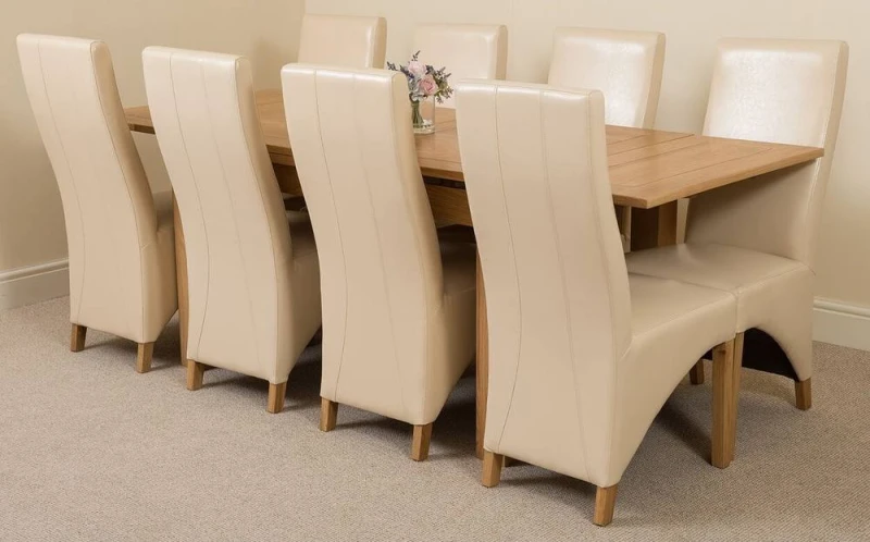 Image of Thats Furniture Richmond 140-220cm Oak Extending Dining Table & 8 Lola Leather Chairs in Cream Cream Unisex