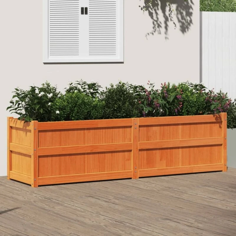 Image of vidaXL Garden Planter Wax Brown 180x50x50cm Solid Wood Pine, Brown 837506