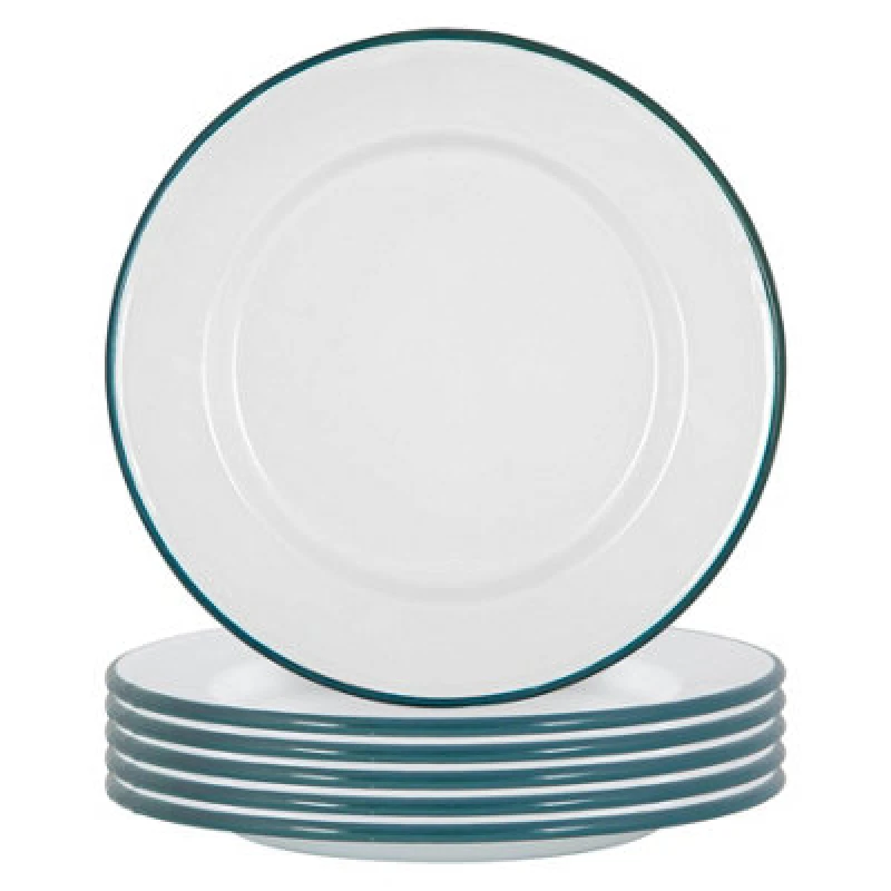 Image of Argon Tableware White Enamel Dinner Plates - 25.5Cm - Green - Pack Of 6