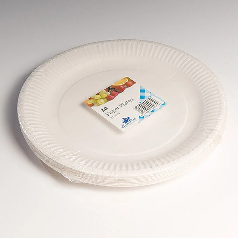 Image of Essential Housewares Disposable Paper Plates, 23cm, Pack of 30, White