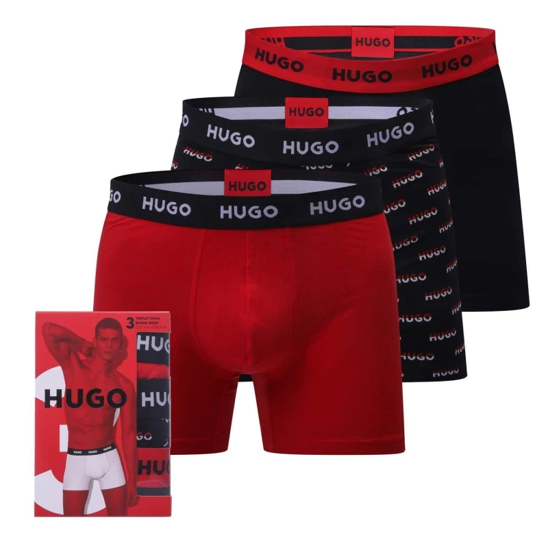 Image of Hugo 3 Pack of Boxer Briefs in Stretch Cotton Multi Colour male 2XL