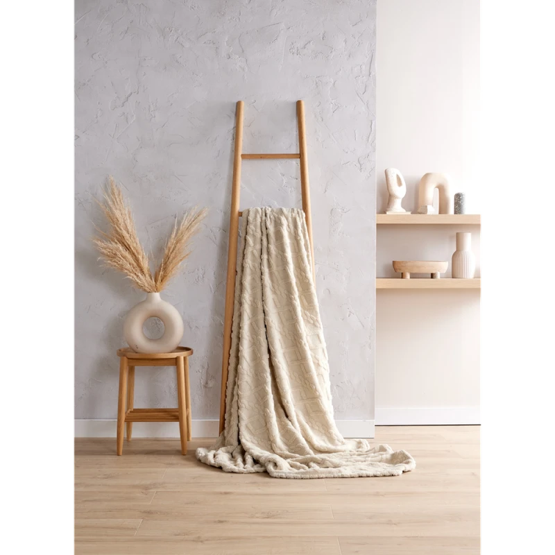 Image of Bellissimo Home Cable Knit Style Plush Fleece Throw - Natural