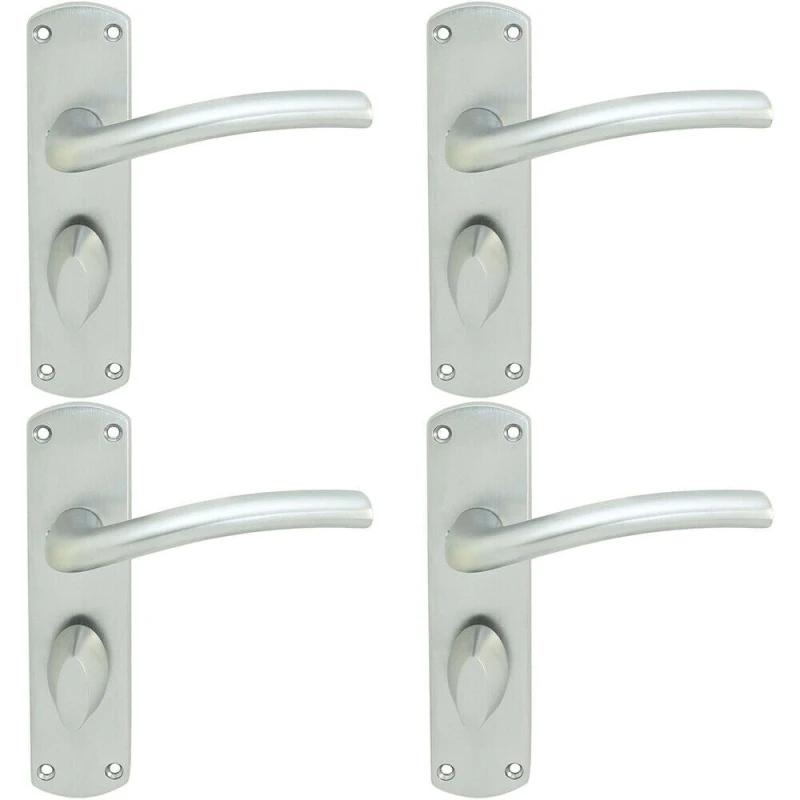 Image of Loops 4x Rounded Curved Bar Handle on Bathroom Backplate 170 x 42mm Satin Chrome Multi