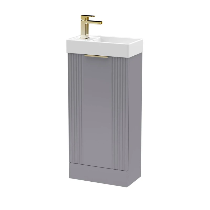 Image of Balterley Grey 400mm Floor Standing Vanity Unit with Brushed Brass Handle Grey Unisex