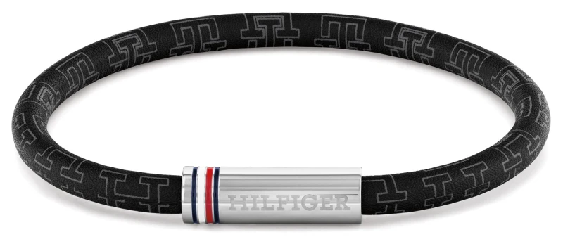 Image of Tommy Hilfiger 2790704 Printed Cord Black Leather Bracelet Jewellery