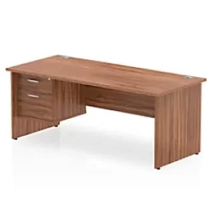 Image of Dynamic Rectangular Office Desk Walnut MFC Panel End Leg Walnut Colour Frame Impulse 1 x 2 Drawer Fixed Ped 1800 x 800 x 730mm