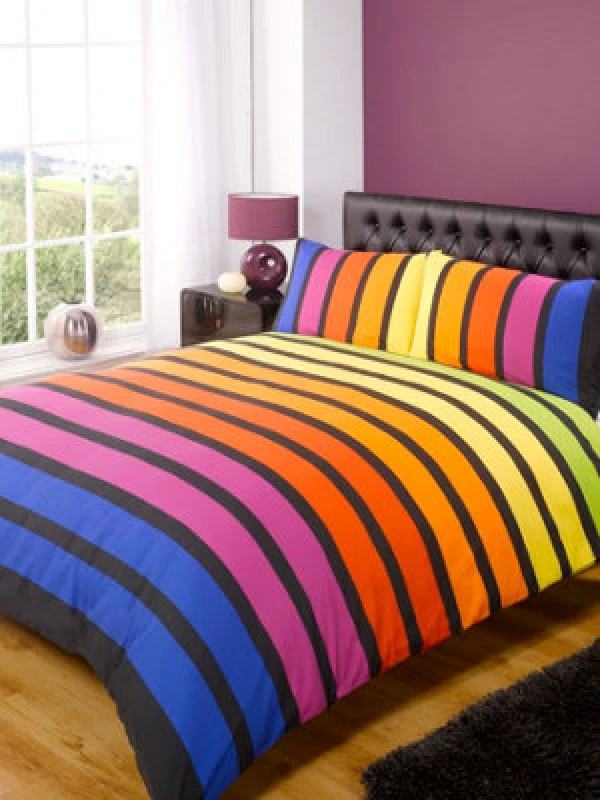 Image of Rapport Home Soho Strip Polycotton Duvet Set With Pillowcase
