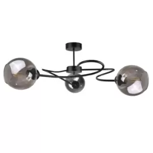 Image of Blom Multi Arm Semi Flush Ceiling Light Black, 65cm, 3x E27