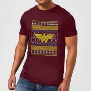 Image of DC Wonder Woman Knit Mens Christmas T-Shirt - Burgundy - M