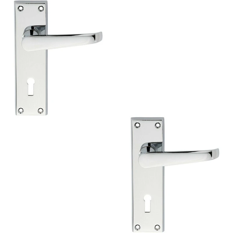 Image of Loops 2x PAIR Straight Victorian Handle on Lock Backplate 150 x 43mm Polished Chrome Multi