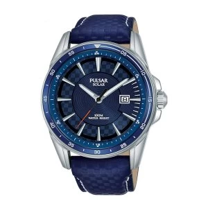 Image of Pulsar PX3205X1 Mens Blue Sports Solar Leather Strap 100M Watch