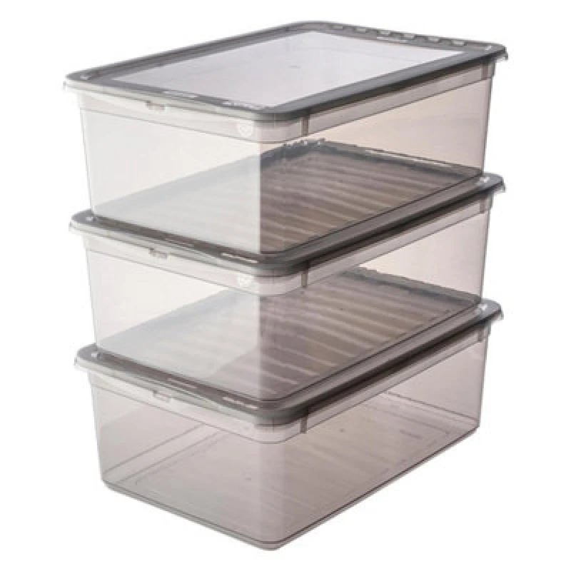 Image of Keeeper Set Of 3 Storage Boxes 11 Litre With Lid And Air Control System Clear