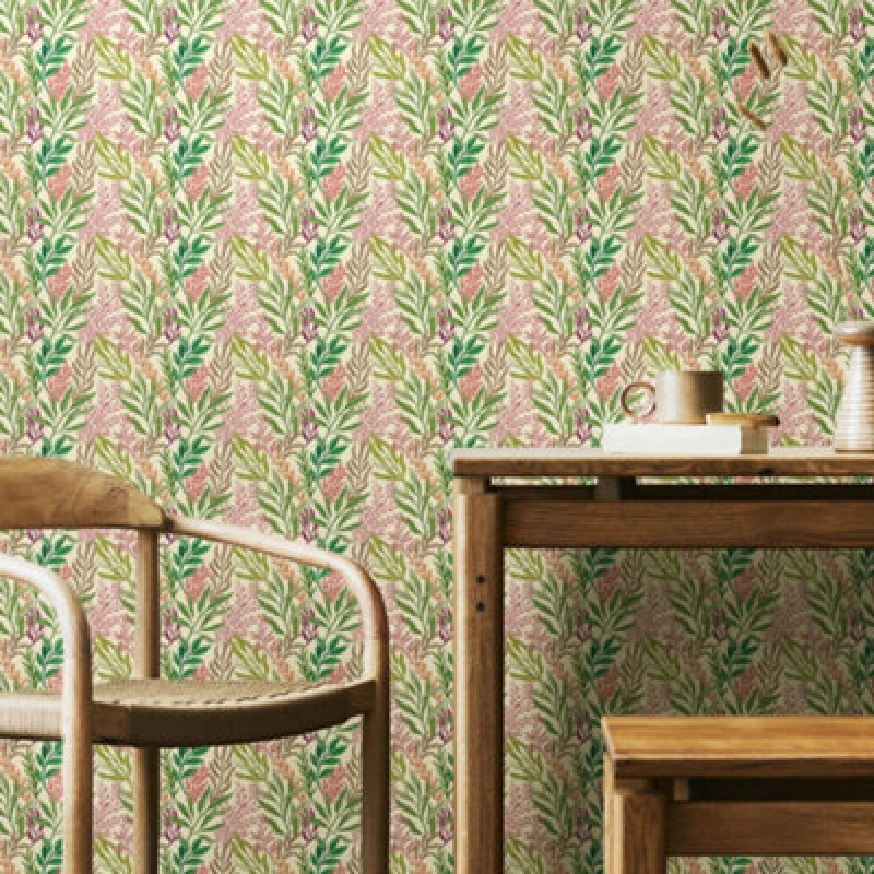 Image of Hoopla Walls Verdant Leaves - Ruby Green 10M Wallpaper