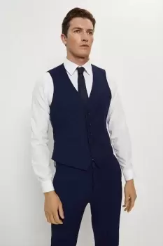 Image of Mens Skinny Fit Navy Textured Suit Waistcoat