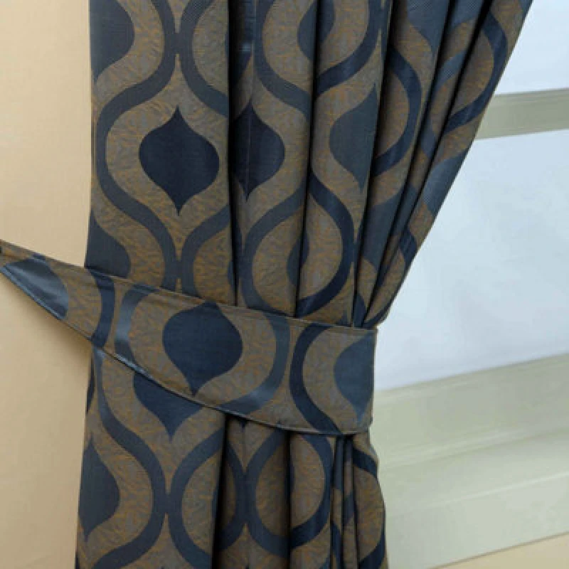 Image of Homescapes Modern Wave Jacquard Curtain Tie Back Pair Blue