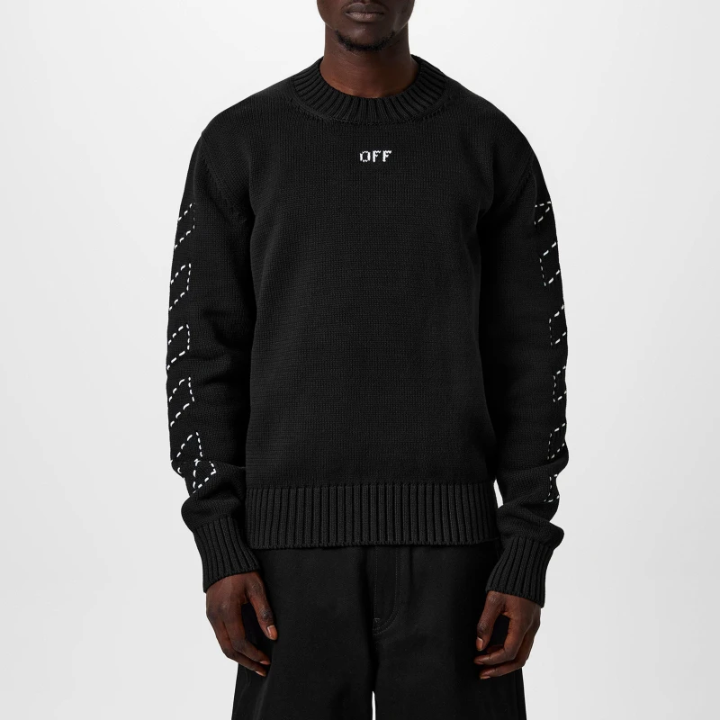 Image of Off White Mens Quarter Zip Crew Neck Jumper Black/White male S